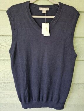 Daniel Cremieux Blue Silk Cotton Blend V-Neck Sweater Vest Men's Size Medium